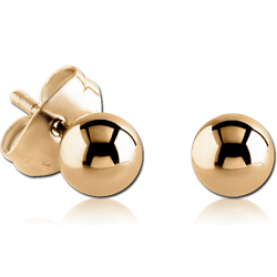 STERILE GOLD PVD 18K COATED SURGICAL STEEL GRADE 316L EAR STUDS PAIR - BALL 3MM