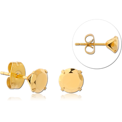 STERILE GOLD PVD COATED SURGICAL STEEL GRADE 316L ROUND PRONG SET JEWELED EAR STUDS PAIR