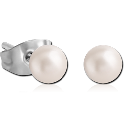 STERILE ORGANIC SYNTHETIC PEARL BALL EAR STUDS PAIR