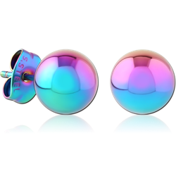 STERILE RAINBOW PVD COATED SURGICAL STEEL GRADE 316L EAR STUDS PAIR -3MM BALL