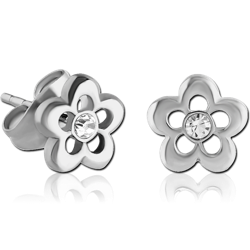 STERILE SURGICAL STEEL GRADE 316L EAR STUDS PAIR - FLOWER