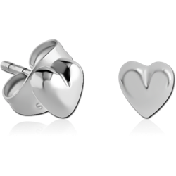 STERILE SURGICAL STEEL GRADE 316L EAR STUDS PAIR - HEART