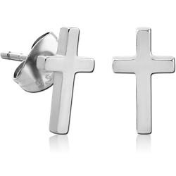 STERILE SURGICAL STEEL GRADE 316L EAR STUDS PAIR - CROSS