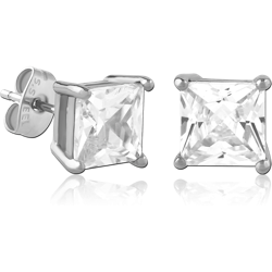 316L SURGICAL STEEL GRADE 316L STUD EARRINGS PRINCESS CUT CLEAR GEM PAIR