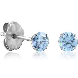 STERILE PAIR OF TITANIUM ALLOY ROUND PRONG SET JEWELED EAR STUDS