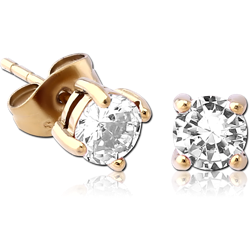 ZIRCON GOLD PVD COATED SURGICAL STEEL GRADE 316L JEWELED EAR STUDS PAIR