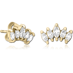 ZIRCON GOLD PVD COATED SURGICAL STEEL GRADE 316L JEWELED EAR STUDS PAIR