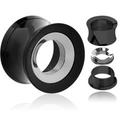 BLACK PVD COATED STAINLESS STEEL GRADE 304 THREADED DOUBLE FLARED TUNNEL FOR REMOVABLE STEEL INSERT