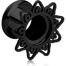BLACK PVD COATED STAINLESS STEEL GRADE 304 DOUBLE FLARED INTERNALLY THREADED TUNNEL - FILIGREE
