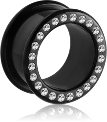 BLACK PVD COATED SURGICAL STEEL GRADE 316L JEWELED ROUND-EDGE THREADED TUNNEL