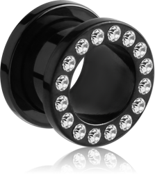 BLACK PVD COATED STAINLESS STEEL GRADE 304 JEWELED THREADED TUNNEL