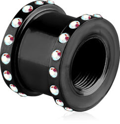 BLACK PVD COATED SURGICAL STEEL GRADE 316L JEWELED THREADED TUNNEL