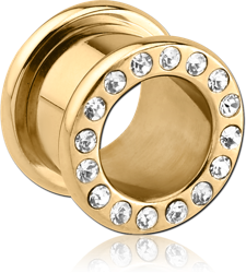 STAINLESS STEEL GRADE 304 PVD 18K GOLD COATED JEWELED ROUND TUNNEL (12 STONES PP9) EMPTY PART