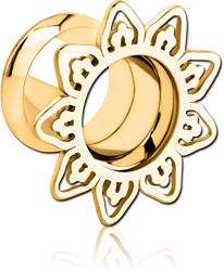 GOLD PVD COATED STAINLESS STEEL GRADE 304 DOUBLE FLARED INTERNALLY THREADED TUNNEL - FILIGREE