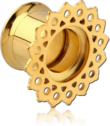 GOLD PVD COATED STAINLESS STEEL GRADE 304 DOUBLE FLARED INTERNALLY THREADED TUNNEL