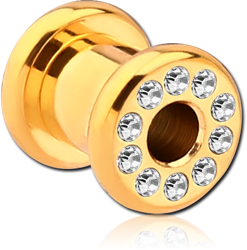 GOLD PVD COATED SURGICAL STEEL GRADE 316L JEWELED ROUND-EDGE THREADED TUNNEL