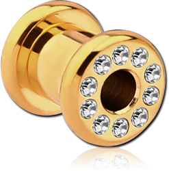 GOLD PVD COATED SURGICAL STEEL GRADE 316L JEWELED ROUND-EDGE THREADED TUNNEL