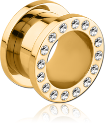 GOLD PVD COATED STAINLESS STEEL GRADE 304 JEWELED THREADED TUNNEL