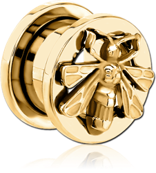 GOLD PVD COATED STAINLESS STEEL THREADED TUNNEL WITH SURGICAL STEEL GRADE 316L TOP