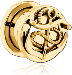 GOLD PVD COATED STAINLESS STEEL THREADED TUNNEL WITH SURGICAL STEEL GRADE 316L TOP