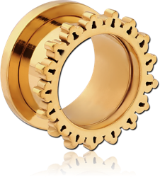 GOLD PVD COATED SURGICAL STEEL GRADE 316L SUNBURST THREADED TUNNEL