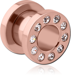 ROSE GOLD PVD COATED STAINLESS STEEL GRADE 304 JEWELED THREADED TUNNEL