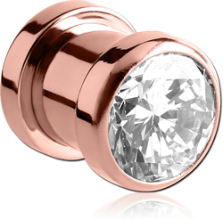 ROSE GOLD PVD COATED STAINLESS STEEL GRADE 304 BEZEL SET JEWELED THREADED PLUG