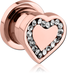 ROSE GOLD PVD COATED SURGICAL STEEL GRADE 316L JEWELED THREADED TUNNEL - HEART