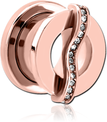 ROSE GOLD PVD COATED STAINLESS STEEL GRADE 304 THREADED TUNNEL WITH SURGICAL STEEL JEWELED TOP