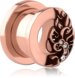 ROSE GOLD PVD COATED STAINLESS STEEL THREADED TUNNEL WITH SURGICAL STEEL GRADE 316L  JEWELED TOP