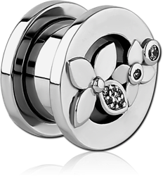 STAINLESS STEEL THREADED TUNNEL WITH SURGICAL STEEL GRADE 316L JEWELED TOP