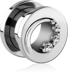 STAINLESS STEEL GRADE 304 THREADED TUNNEL WITH SURGICAL STEEL JEWELED TOP