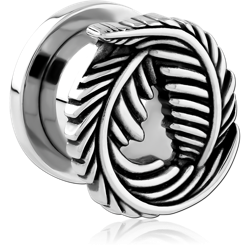 316L SURGICAL STEEL GRADE 316L FEATHER TOP WITH STAINLESS STEEL THREADED TUNNEL SPIRAL PLUME