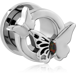 316L SURGICAL STEEL GRADE 316L OPAL BUTTERFLY TOP WITH STAINLESS STEEL THREADED TUNNEL GEM CENTER