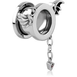 316L SURGICAL STEEL GRADE 316L WING TOP WITH STAINLESS STEEL THREADED TUNNEL WITH HEART CHAIN CHARM
