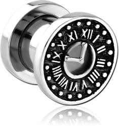 SURGICAL STEEL GRADE 316L THREADED TUNNEL - VINTAGE ANALOG CLOCK