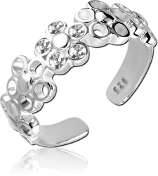 STERLING 925 SILVER JEWELED TOE RING - FLOWERS