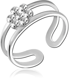STERLING 925 SILVER JEWELED TOE RING - FLOWER