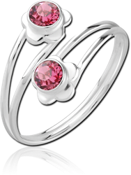 STERLING 925 SILVER JEWELED TOE RING - TWO FLOWERS