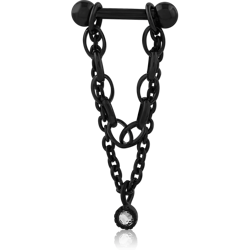 BLACK PVD COATED SURGICAL STEEL GRADE 316L TRAGUS MICRO BARBELL WITH CHAIN