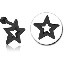 BLACK PVD COATED SURGICAL STEEL GRADE 316L TRAGUS MICRO BARBELL - STAR