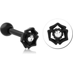 BLACK PVD COATED SURGICAL STEEL GRADE 316L JEWELED FLOWER TRAGUS MICRO BARBELL
