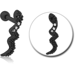 BLACK PVD COATED SURGICAL STEEL GRADE 316L SNAKE JEWELED TRAGUS MICRO BARBELL