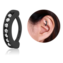 BLACK PVD COATED SURGICAL STEEL GRADE 316L PREMIUM CRYSTAL JEWELED ROOK CLICKER