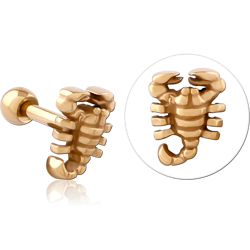 GOLD PVD 18K COATED SURGICAL STEEL GRADE 316L TRAGUS MICRO BARBELL - SCORPION