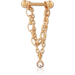 GOLD PVD COATED SURGICAL STEEL GRADE 316L TRAGUS MICRO BARBELL WITH CHAIN