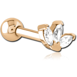 GOLD PVD 18K COATED SURGICAL STEEL GRADE 316L JEWELED TRAGUS MICRO BARBELL