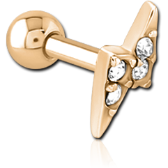 GOLD PVD 18K COATED SURGICAL STEEL GRADE 316L JEWELED TRAGUS MICRO BARBELL - THUNDER