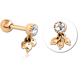 GOLD PVD 18K COATED SURGICAL STEEL GRADE 316L JEWELED TRAGUS MICRO BARBELL