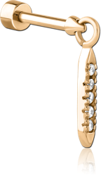GOLD PVD 18K COATED SURGICAL STEEL GRADE 316L JEWELED TRAGUS MICRO BARBELL